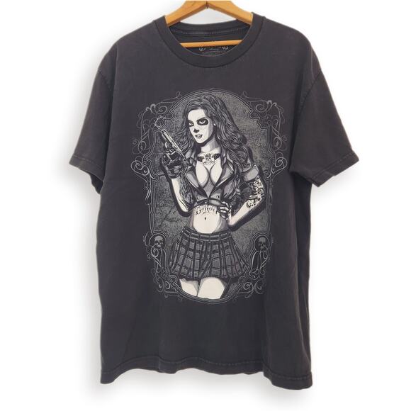 2000s Vintage Outlaw T-Shirt Large Skull Biker - Picture 1 of 6